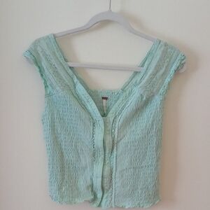 Free People Light Green Lace Women's Blouse